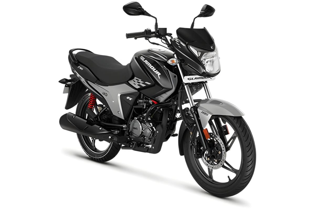 Hero Glamour X 125 features infographic highlighting mileage, engine specs, and design elements